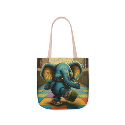 Elephant Kicking Leg On Colored Square Floor Polyester Canvas Tote Bag (AOP)