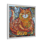 Radiant Whiskers: The Joyful Cat, Framed Mosaic Cat Art Print — Colorful Modern Wall Canvas