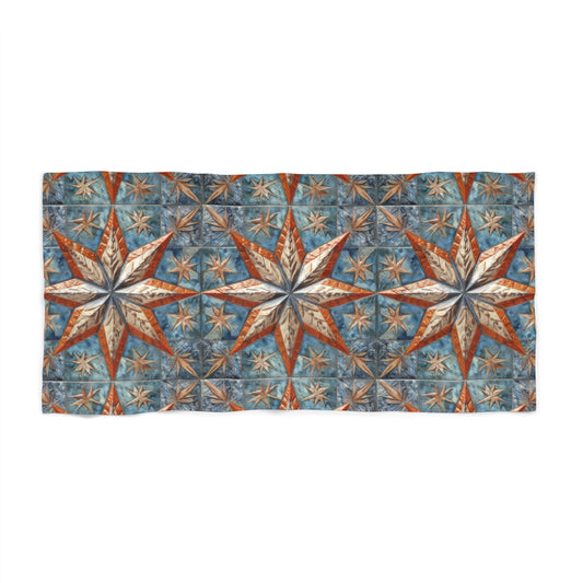 Beautiful Stars Abstract Star Style Orange, White And Blue Beach Towel