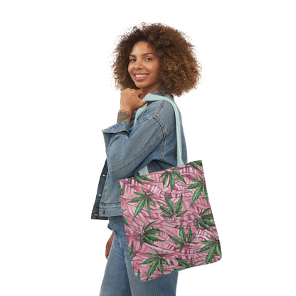 Beautifully Pink And Green Gorgeous Designed Marijuana 420 Weed Leaf Polyester Canvas Tote Bag (AOP)