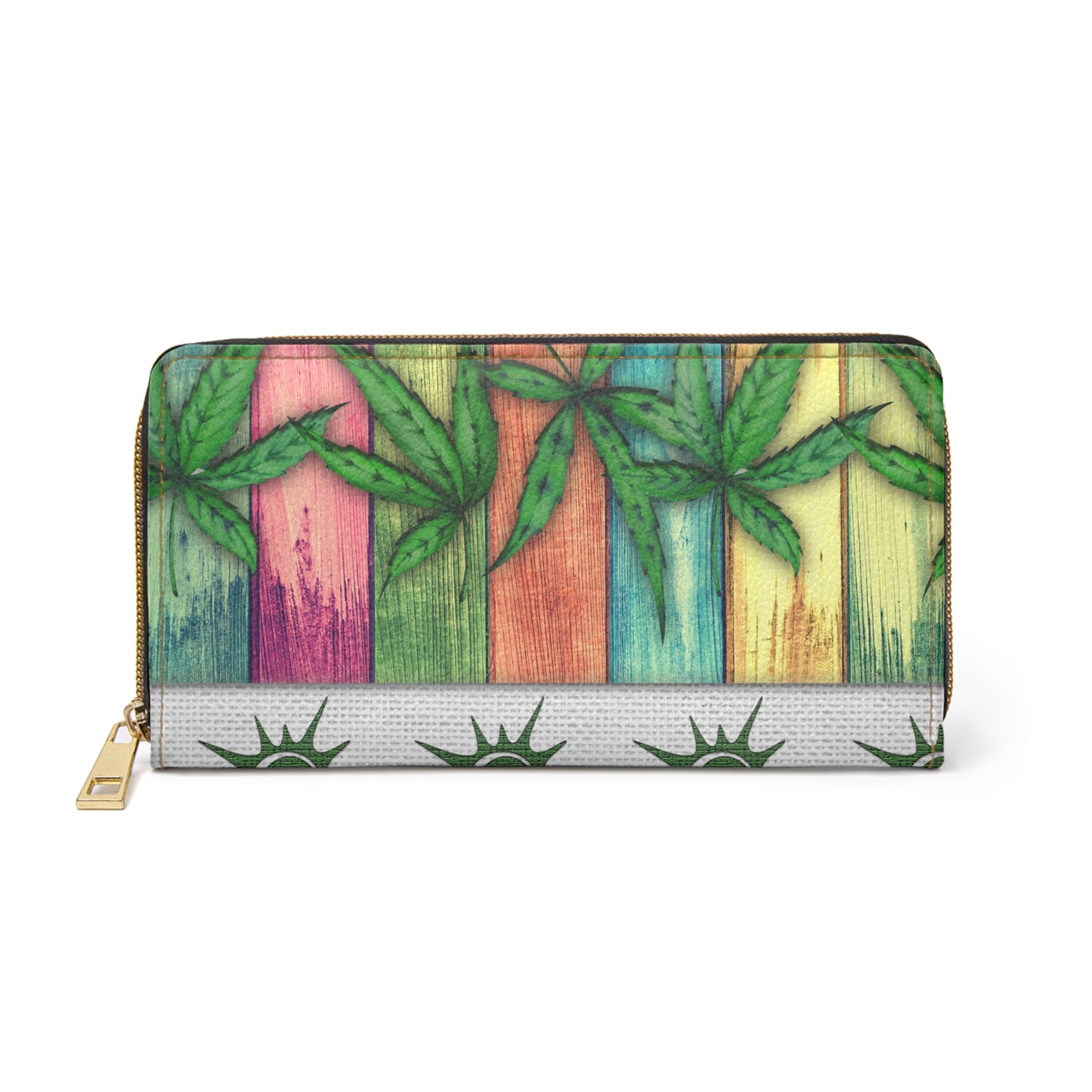 Beautiful Multicolored Pink Purple Blue 420 Weed Marijuana Leaf Zipper Wallet