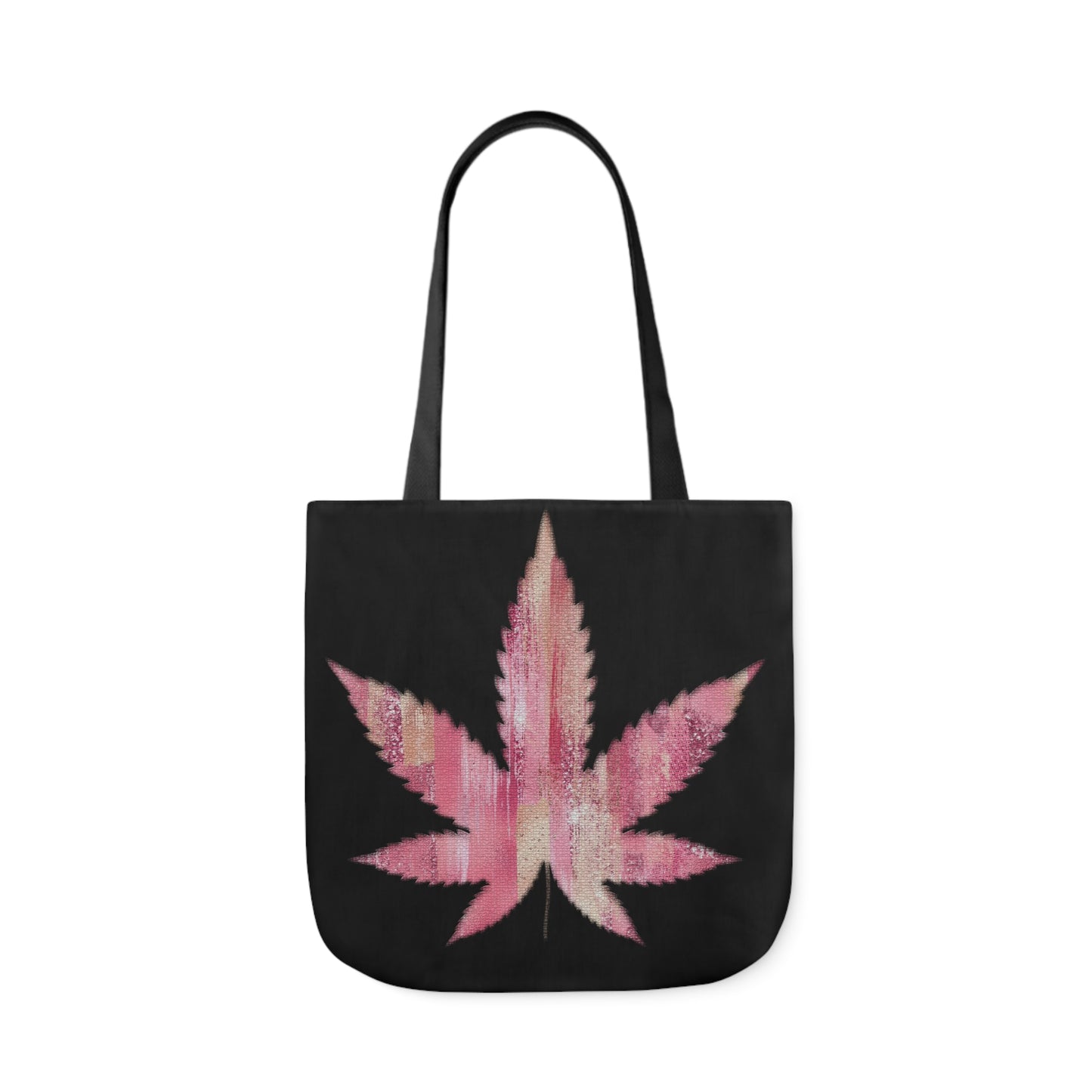 Sassy Single Pink Marijuana 420 Weed Leaf With Black Background Polyester Canvas Tote Bag (AOP)