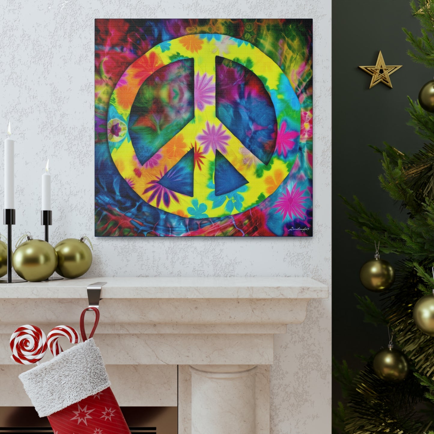 Coolio Tie Dye Hippie Peace Sign 3 Canvas Gallery Wraps