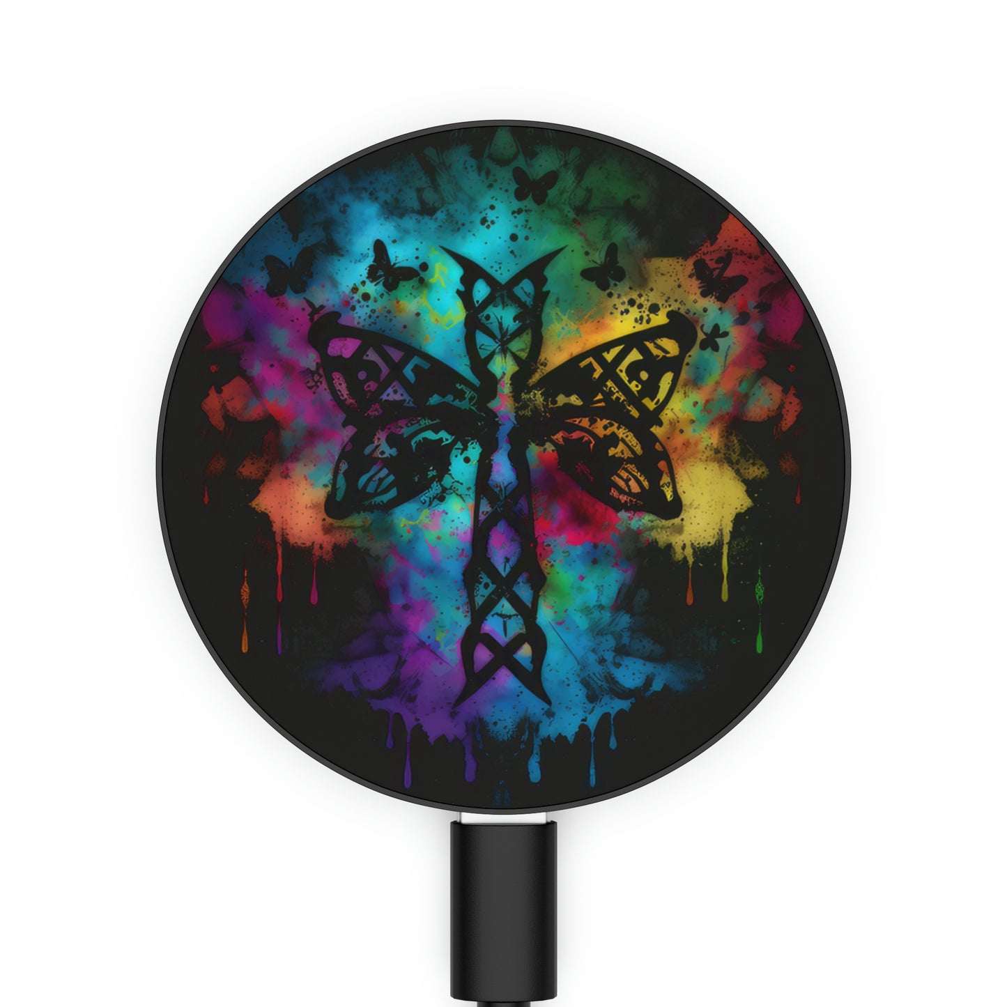 Bold And Beautiful Tie Dye Butterflies And Cross Style 9 Magnetic Induction Charger