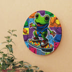 Hip Hip Hop Skating Boarding Cool Frog With Back Ground Frog Collage Wall Clock