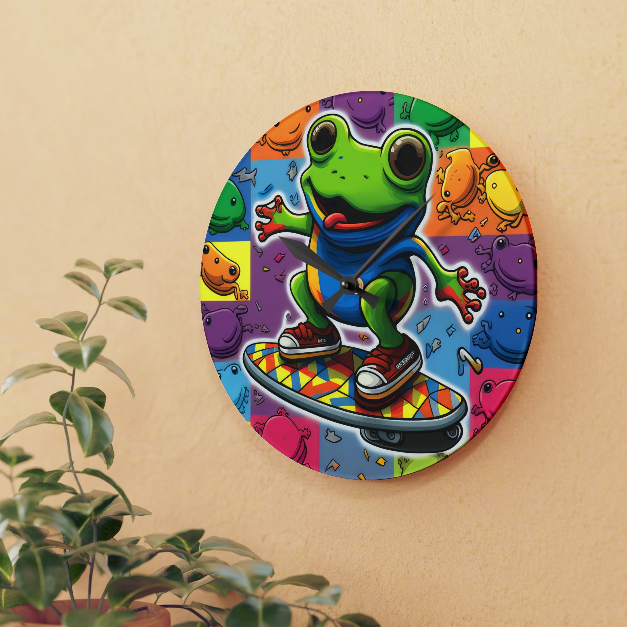 Hip Hip Hop Skating Boarding Cool Frog With Back Ground Frog Collage Wall Clock