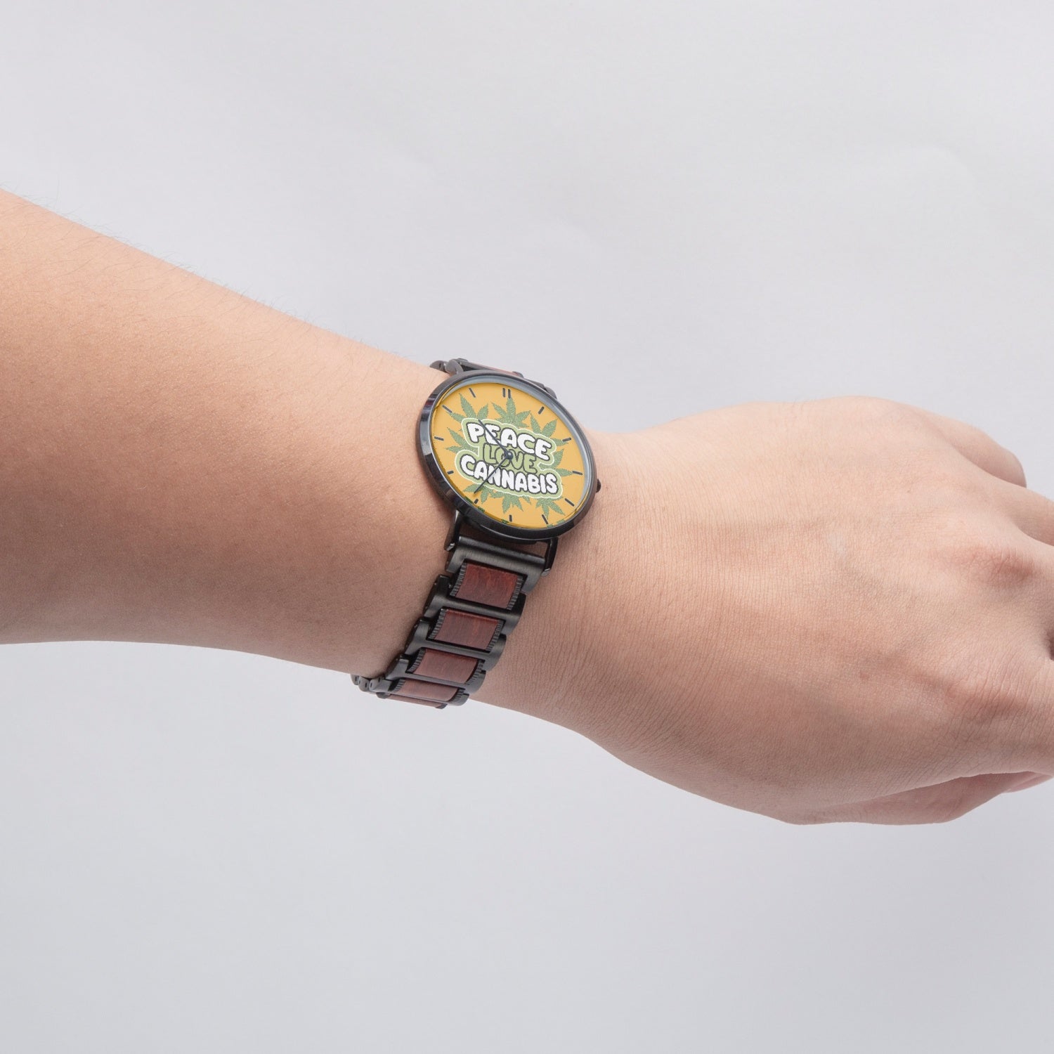 Love Peace Cannabis New Wooden Strap Quartz Watch - With Indicators