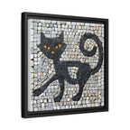 "Curious Black Cat Mosaic", Framed Mosaic Cat Art Print — Colorful Modern Wall Canvas