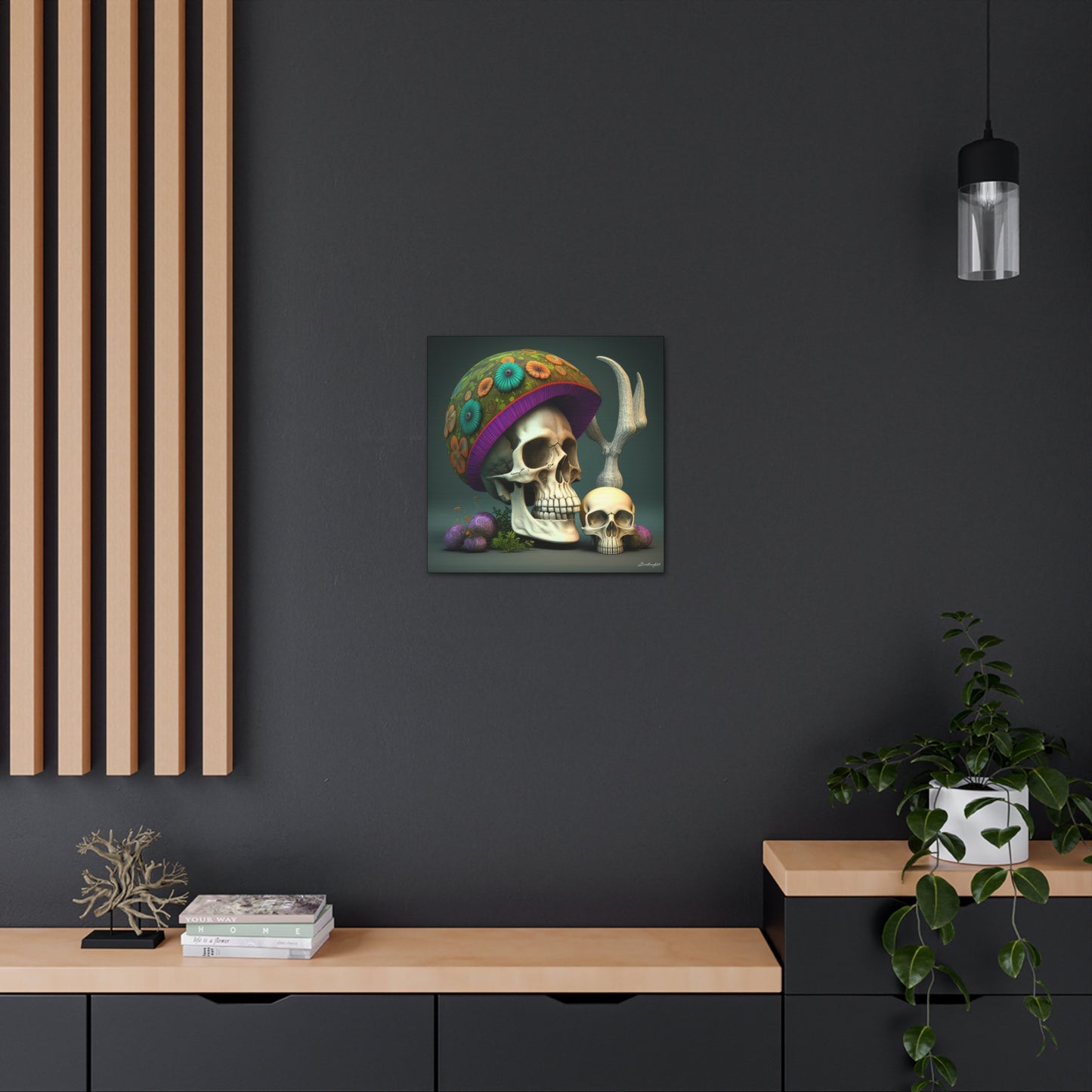 Skull With Colorful Beautifully Detailed Helmet Purple Green Orange Canvas Gallery Wraps