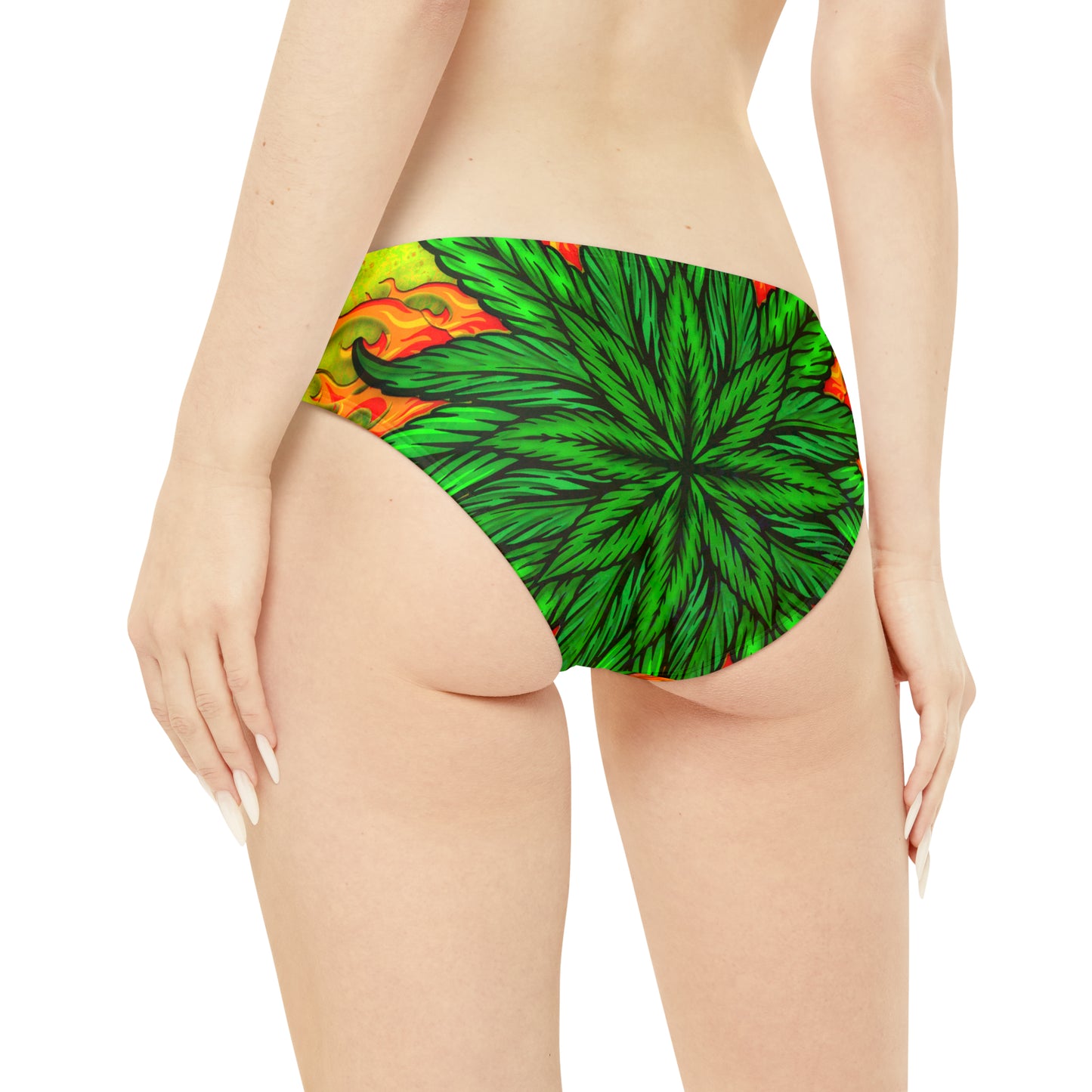 Beautifully Designed Orange, Yellow And Green Marijuana Leaf Strappy Bikini Set (AOP)