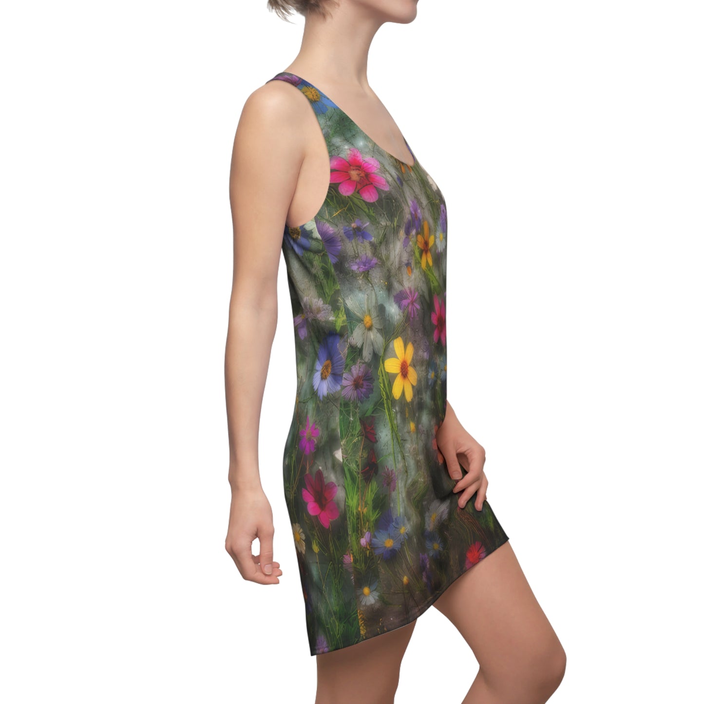 Bold & Beautiful & Metallic Wildflowers, Gorgeous floral Design, Style 2 A Women's Cut & Sew Racerback Dress (AOP)