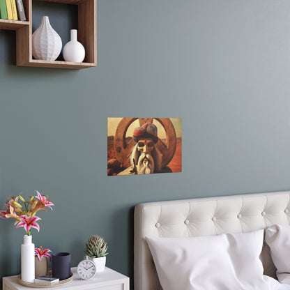 Wise Man In Dessert With Beard And Peace Sign Indoor and Outdoor Silk Posters