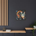 "Bold Mosaic Cat", Framed Mosaic Cat Art Print — Colorful Modern Wall Canvas