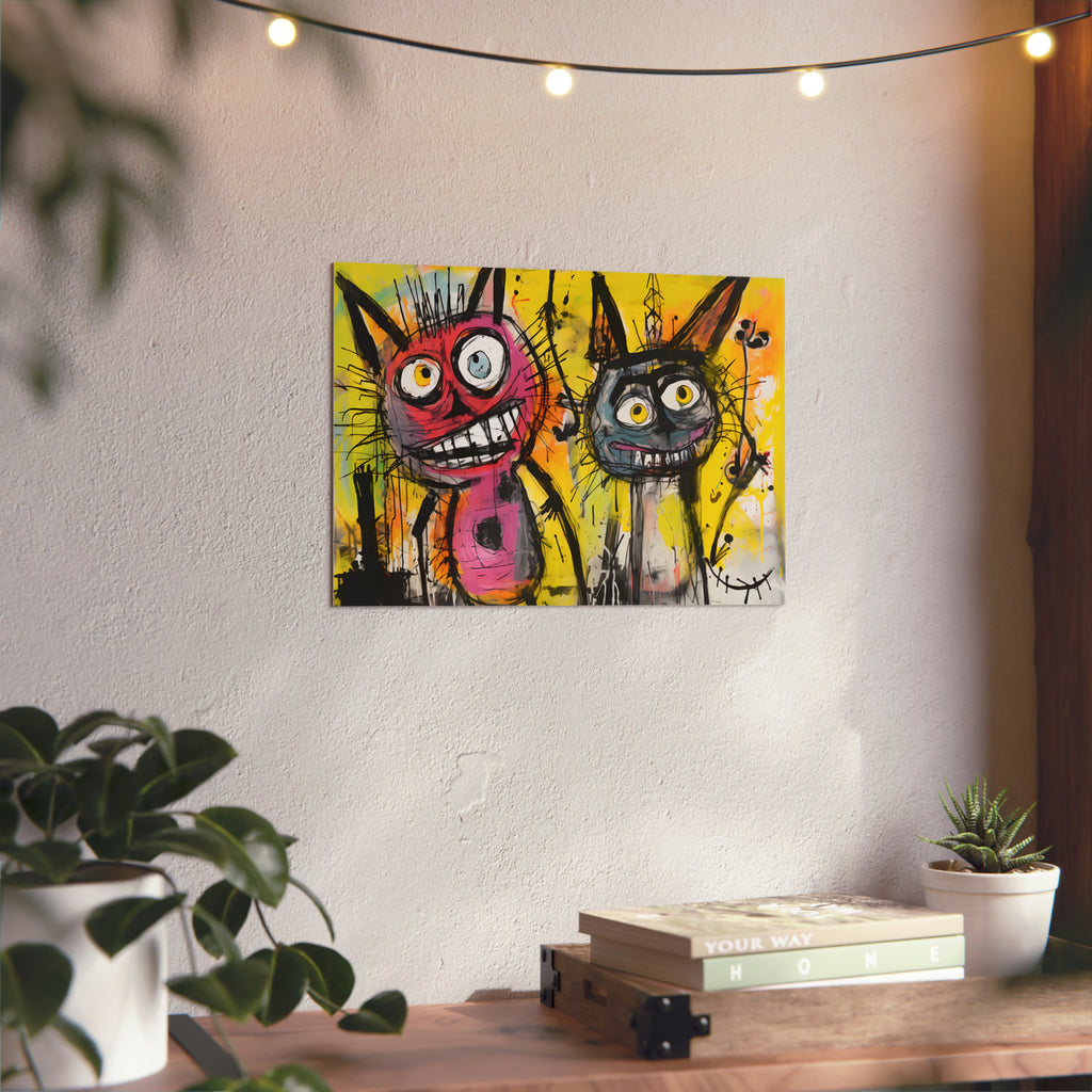 Abstract Multi Colored Cats With Yellow Background By DaFlowerChild Aluminum Composite Panels