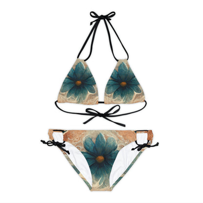 Bold And Beautiful White, Grey And Blue Floral Style 2 Strappy Bikini Set (AOP)