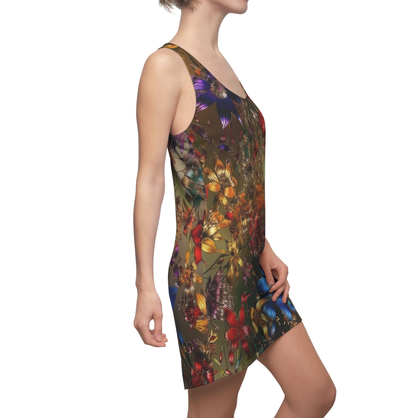 Bold & Beautiful & Metallic Wildflowers, Gorgeous floral Design, Style 1 Women's Cut & Sew Racerback Dress (AOP)