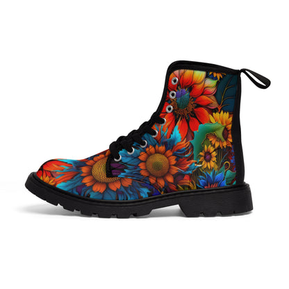 Bold And Beautiful Colorful Blue, Orange, Yellow Flowers Style Two Women's Canvas Boots