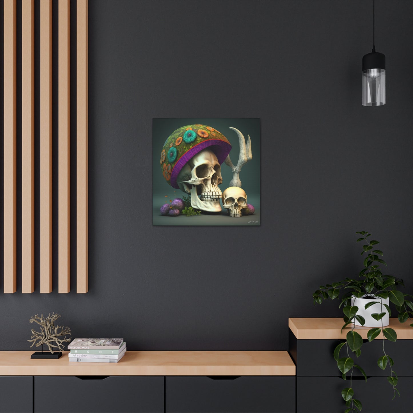 Skull With Colorful Beautifully Detailed Helmet Purple Green Orange Canvas Gallery Wraps