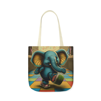 Elephant Kicking Leg On Colored Square Floor Polyester Canvas Tote Bag (AOP)