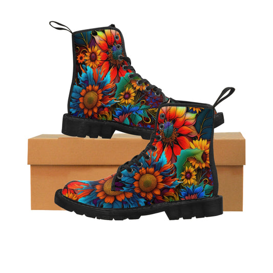 Bold And Beautiful Colorful Blue, Orange, Yellow Flowers Style Two Women's Canvas Boots