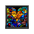 Stained Glass Blue Background Amazing Yellow Heart Jewelry Box