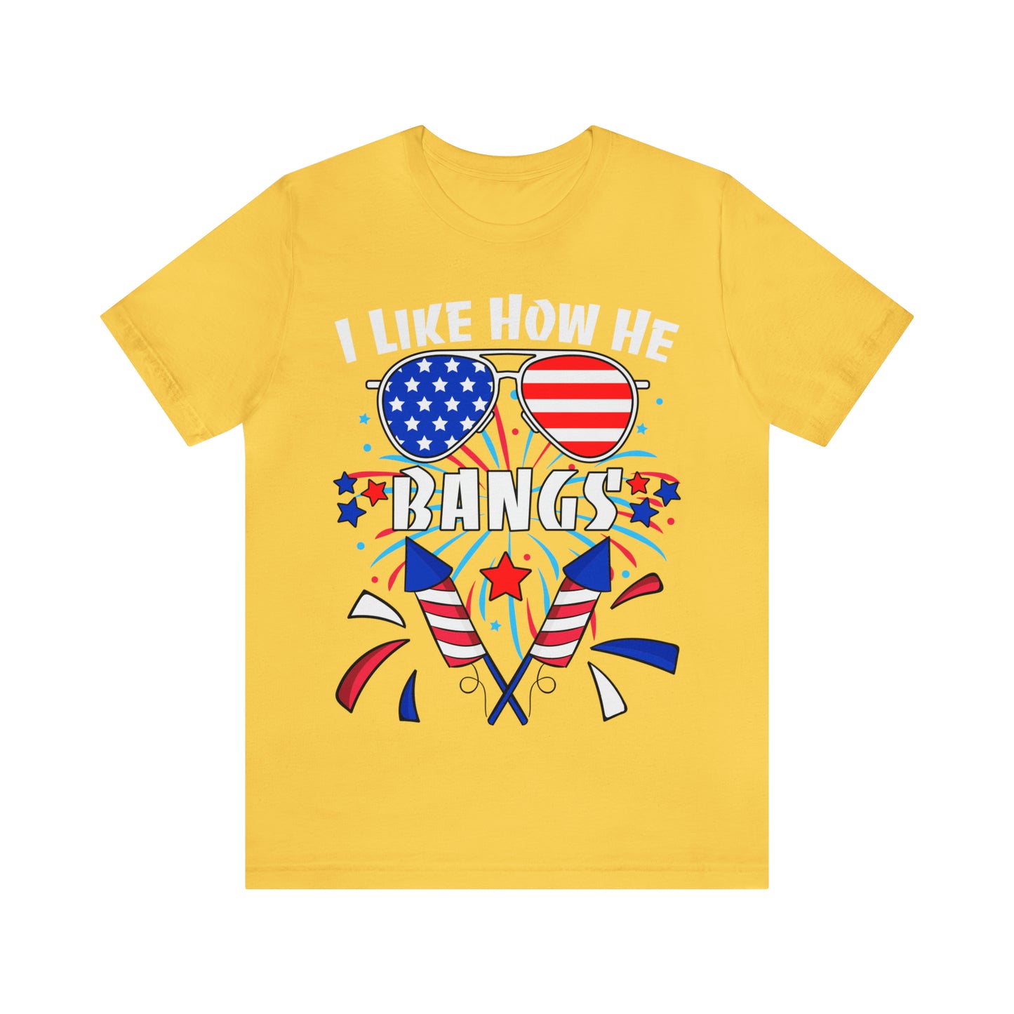 I Like How He Bangs American Flag, Fourth Of July 4th , American Flag Glasses Unisex Jersey Short Sleeve Tee