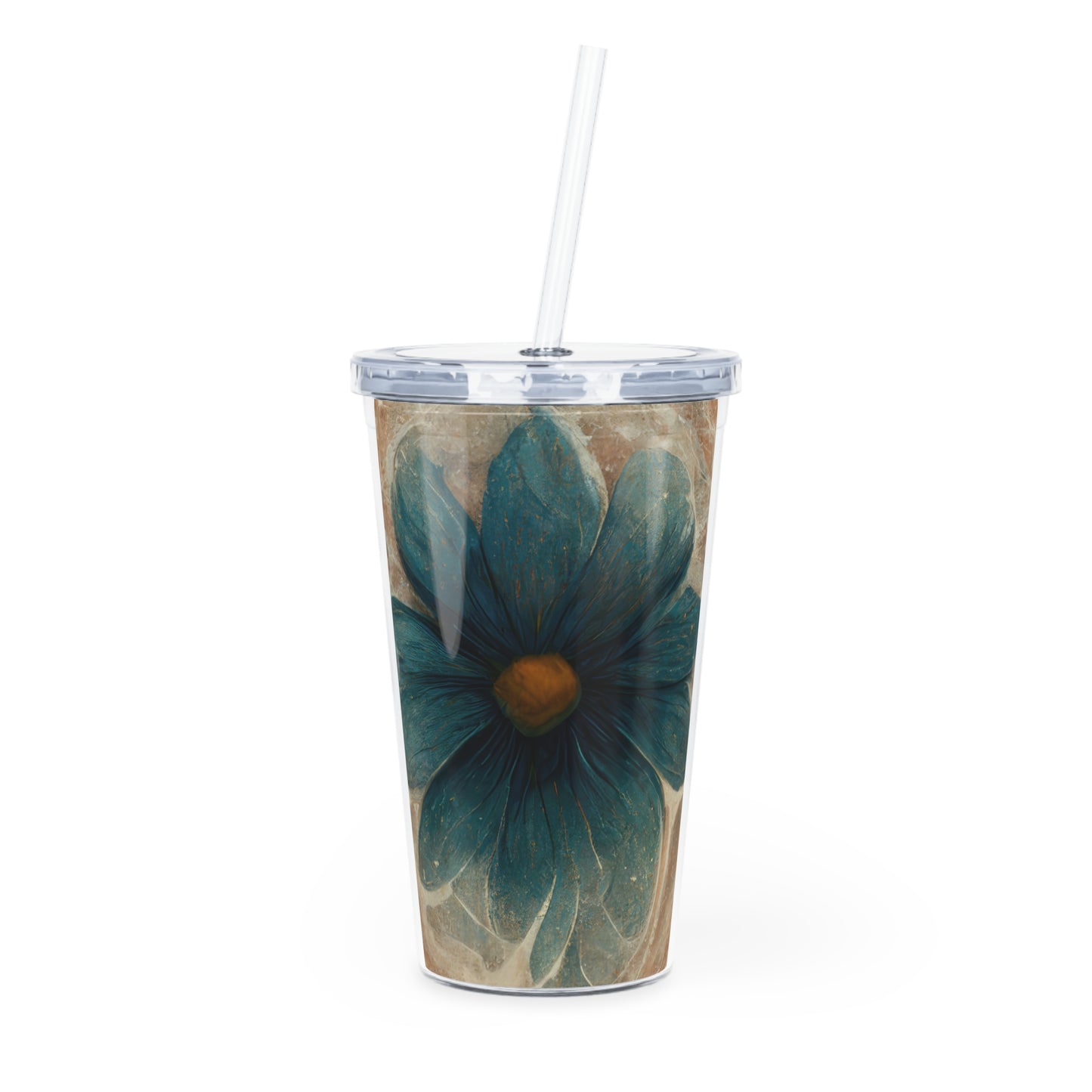 Bold And Beautiful White, Grey And Blue Floral Style 2 Plastic Tumbler with Straw