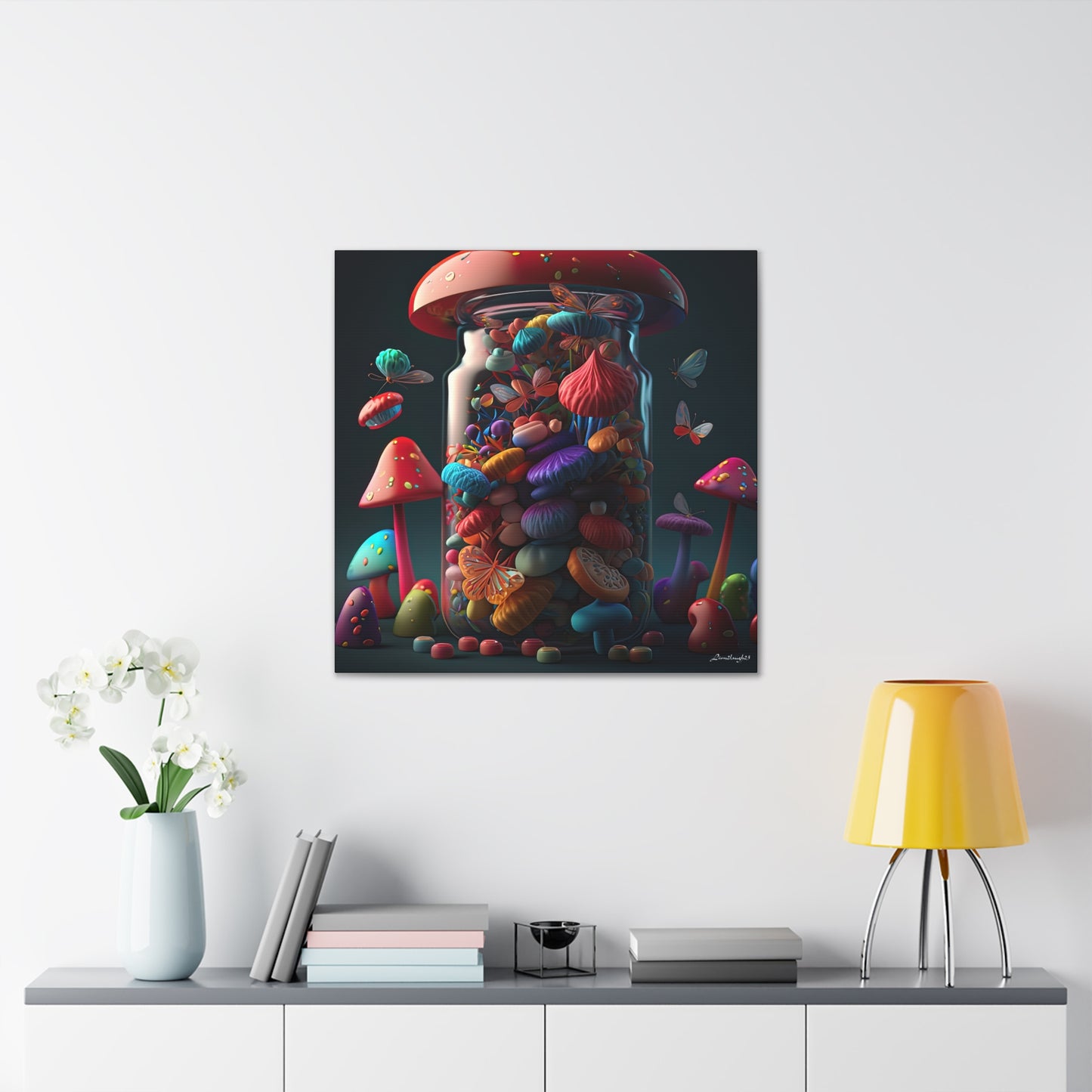 Beautiful Mushroom Luminating Colorful Bliss With Butterflies 2 Canvas Gallery Wraps