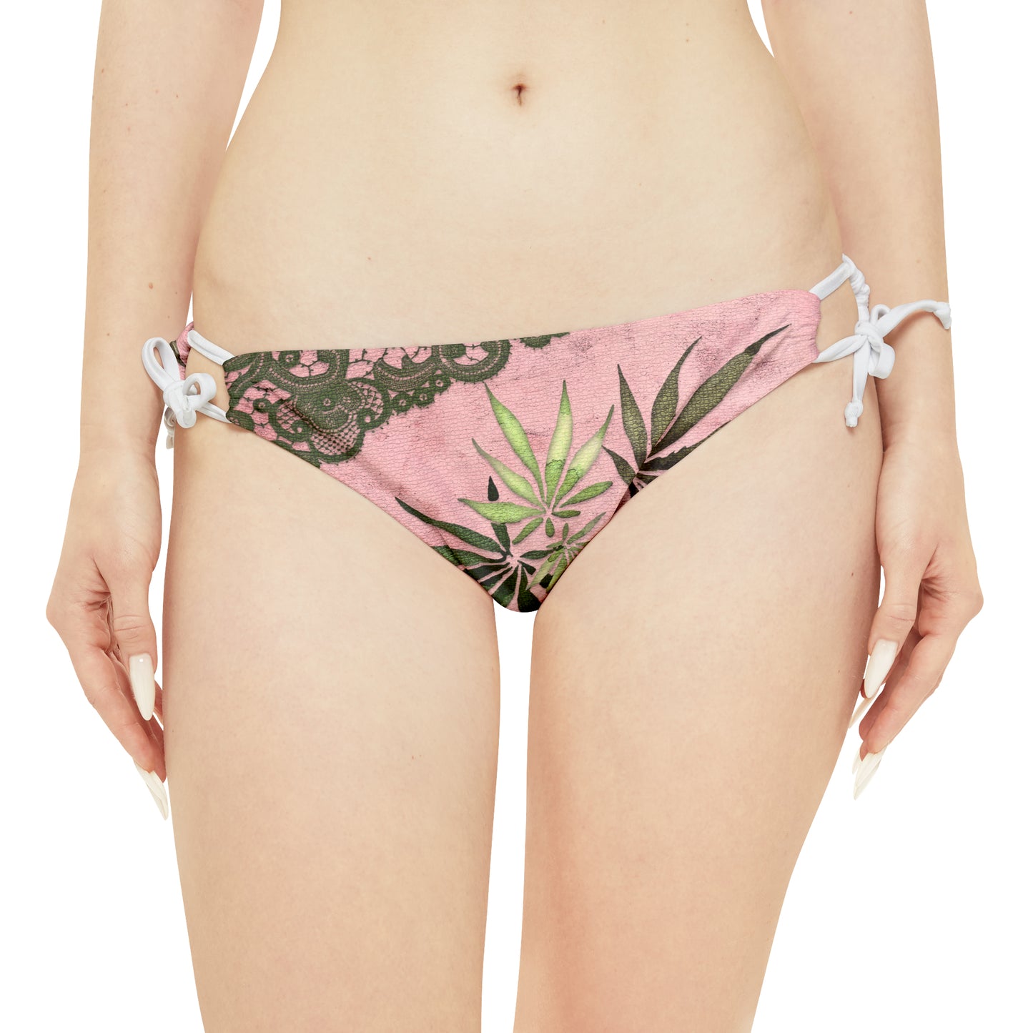 Grey Lace Gorgeous Pink Designed Marijuana 420 Weed Strappy Bikini Set (AOP)