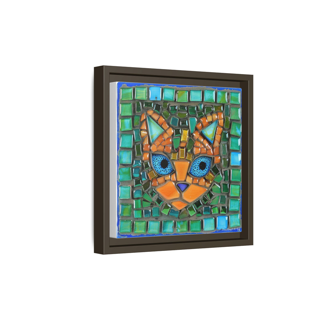 "Emerald Eyes Mosaic Cat", Framed Mosaic Cat Art Print — Colorful Modern Wall Canvas