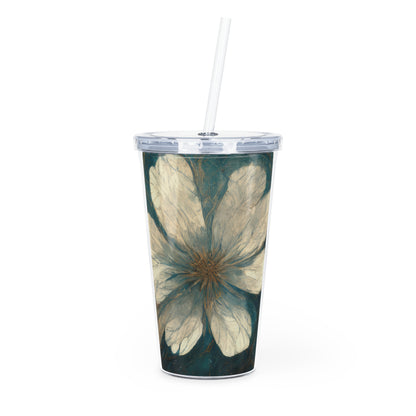 Bold And Beautiful White, Grey And Blue Floral Style 1 Plastic Tumbler with Straw