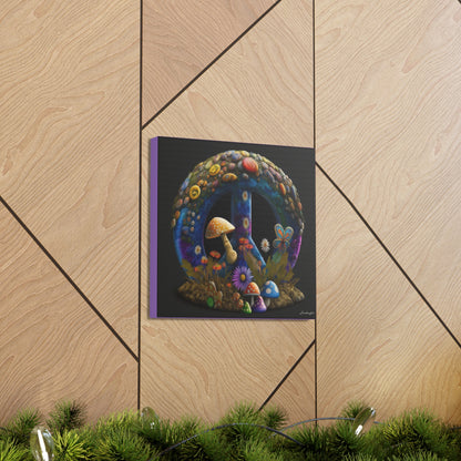 Beautiful Forest Round Peace Sign Mushrooms  Flowers And Butterfly 11 Canvas Gallery Wraps