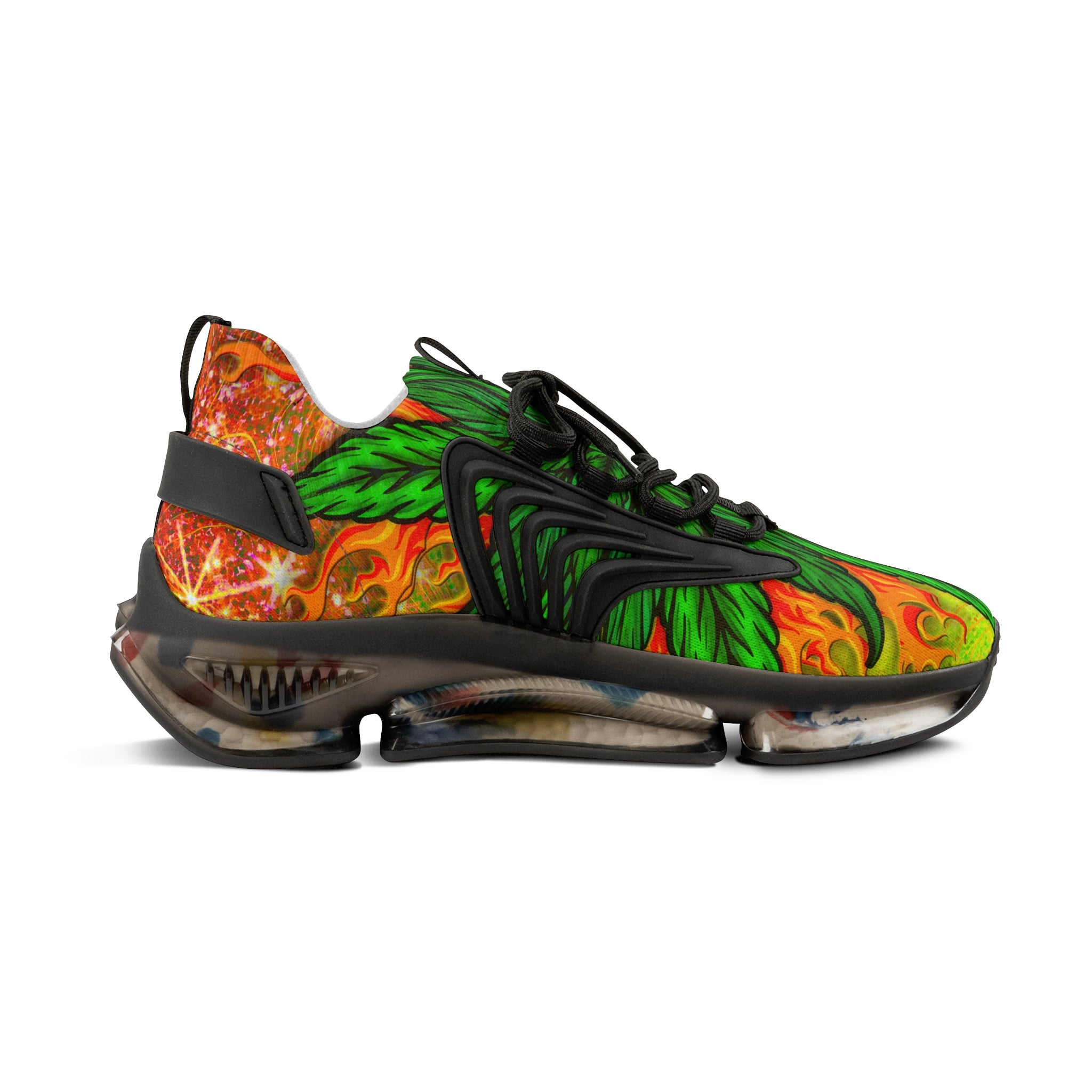 Beautifully Designed Orange, Yellow And Green Marijuana Leave Men's Mesh Sneakers