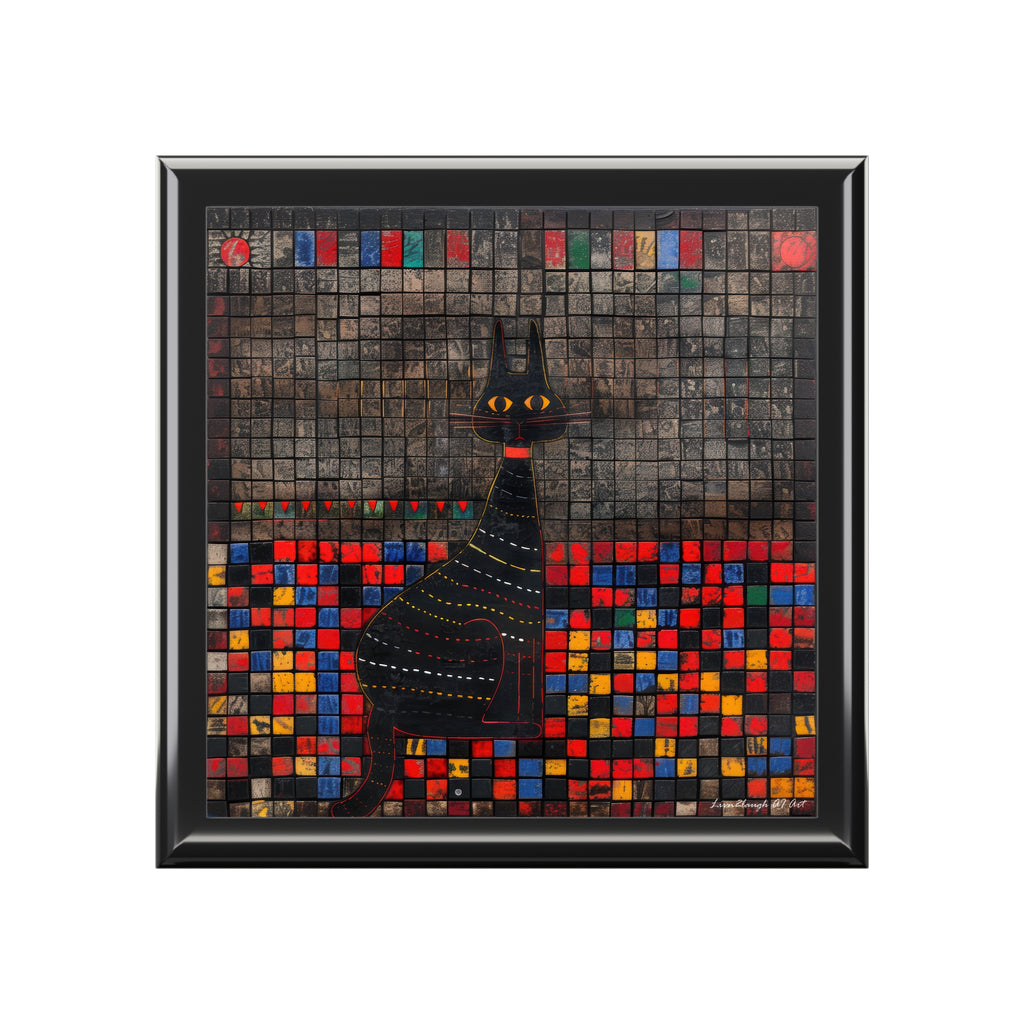 The Watchful Cat in Mosaic Shadows, Jewelry- Stash- Collection Box