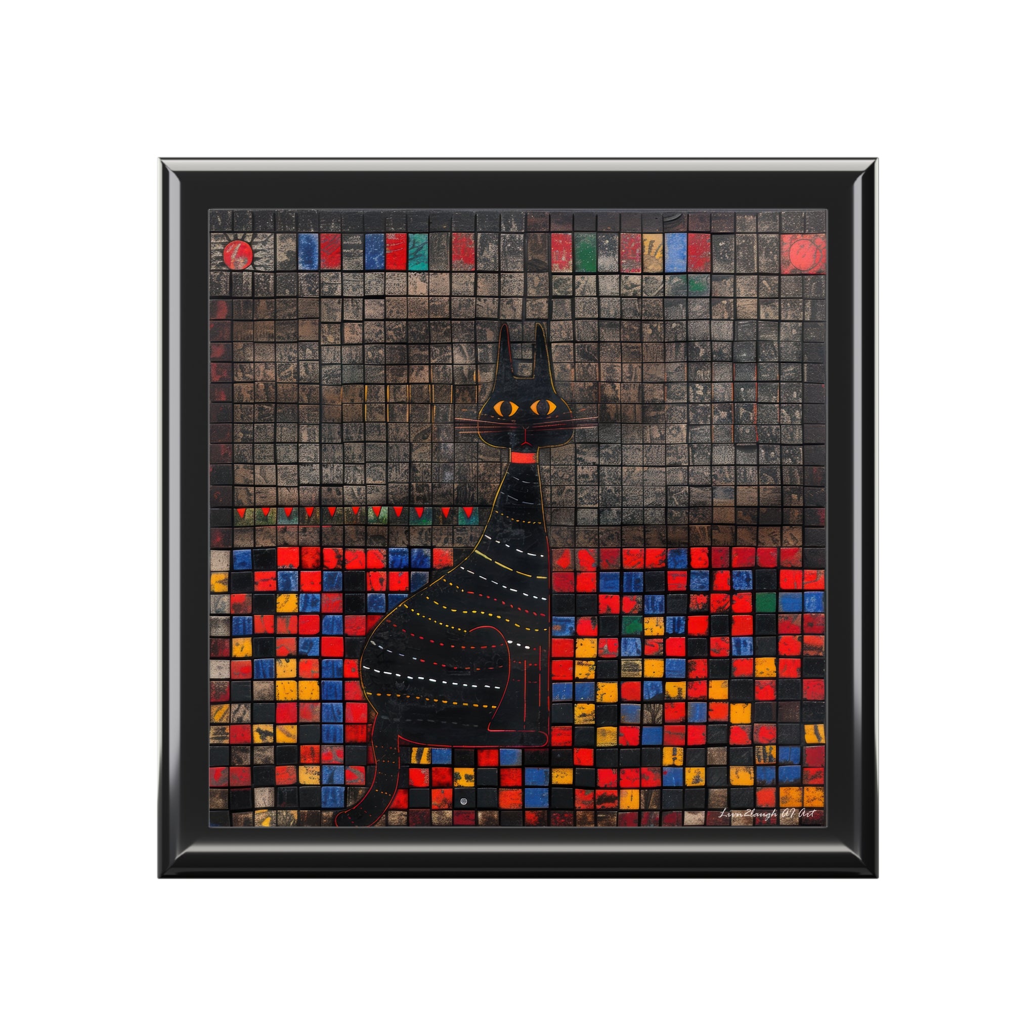 The Watchful Cat in Mosaic Shadows, Jewelry- Stash- Collection Box
