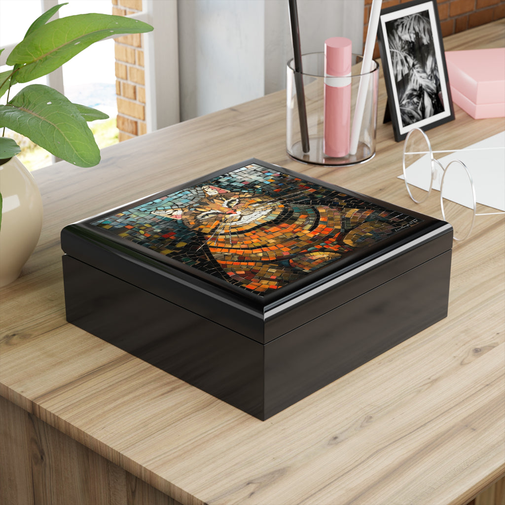 Mosaic Majesty: The Regal Cat, Jewelry- Stash- Collection Box