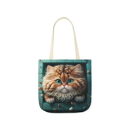 Beautiful Orange And White Fluffy Cat With Blue Eye , Blue Framed Polyester Canvas Tote Bag (AOP)