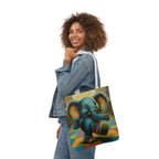 Elephant Kicking Leg On Colored Square Floor Polyester Canvas Tote Bag (AOP)