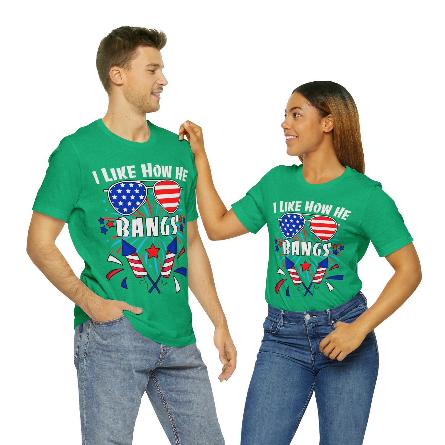 I Like How He Bangs American Flag, Fourth Of July 4th , American Flag Glasses Unisex Jersey Short Sleeve Tee