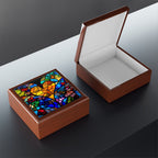 Stained Glass Blue Background Amazing Yellow Heart Jewelry Box