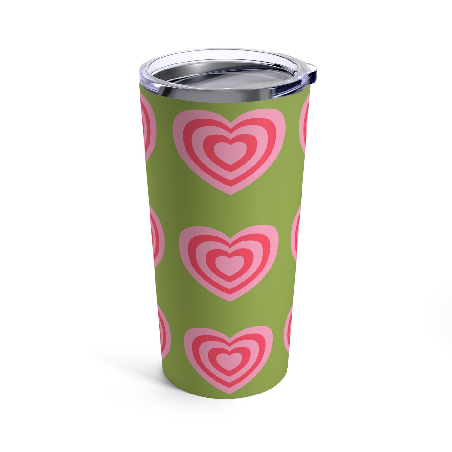 Two Tone Pink Hearts With Green Background By SimiSwimStudio Tumbler 20oz