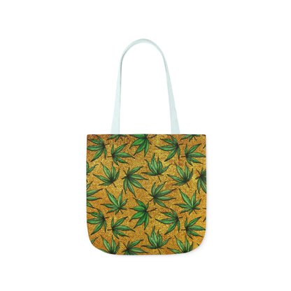 Gold And Green Marijuana Pot Weed Leaf With Gold Background 420 Polyester Canvas Tote Bag (AOP)