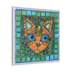 "Emerald Eyes Mosaic Cat", Framed Mosaic Cat Art Print — Colorful Modern Wall Canvas