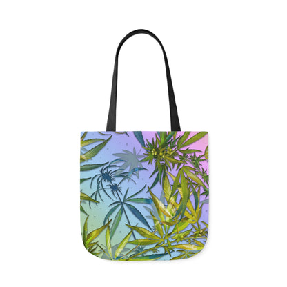 Sassy Pink And Green 420 Weed Marijuana Leaf Polyester Canvas Tote Bag (AOP)