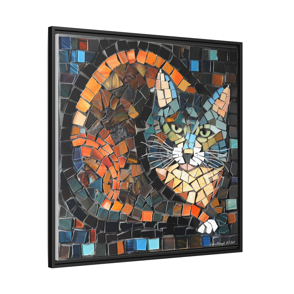 "Bold Mosaic Cat", Framed Mosaic Cat Art Print — Colorful Modern Wall Canvas