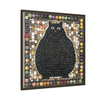"Playful Black Cat Mosaic", Framed Mosaic Cat Art Print — Colorful Modern Wall Canvas