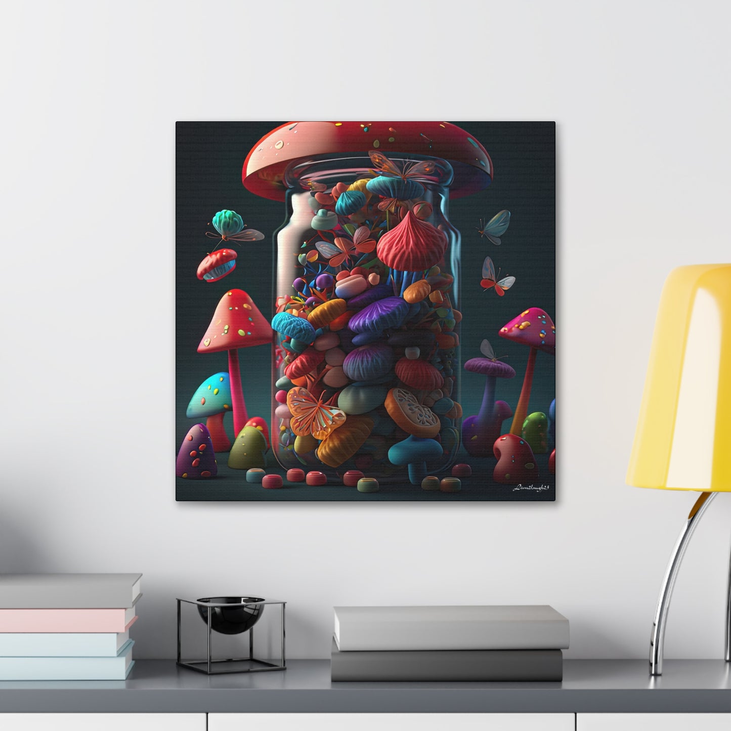 Beautiful Mushroom Luminating Colorful Bliss With Butterflies 2 Canvas Gallery Wraps