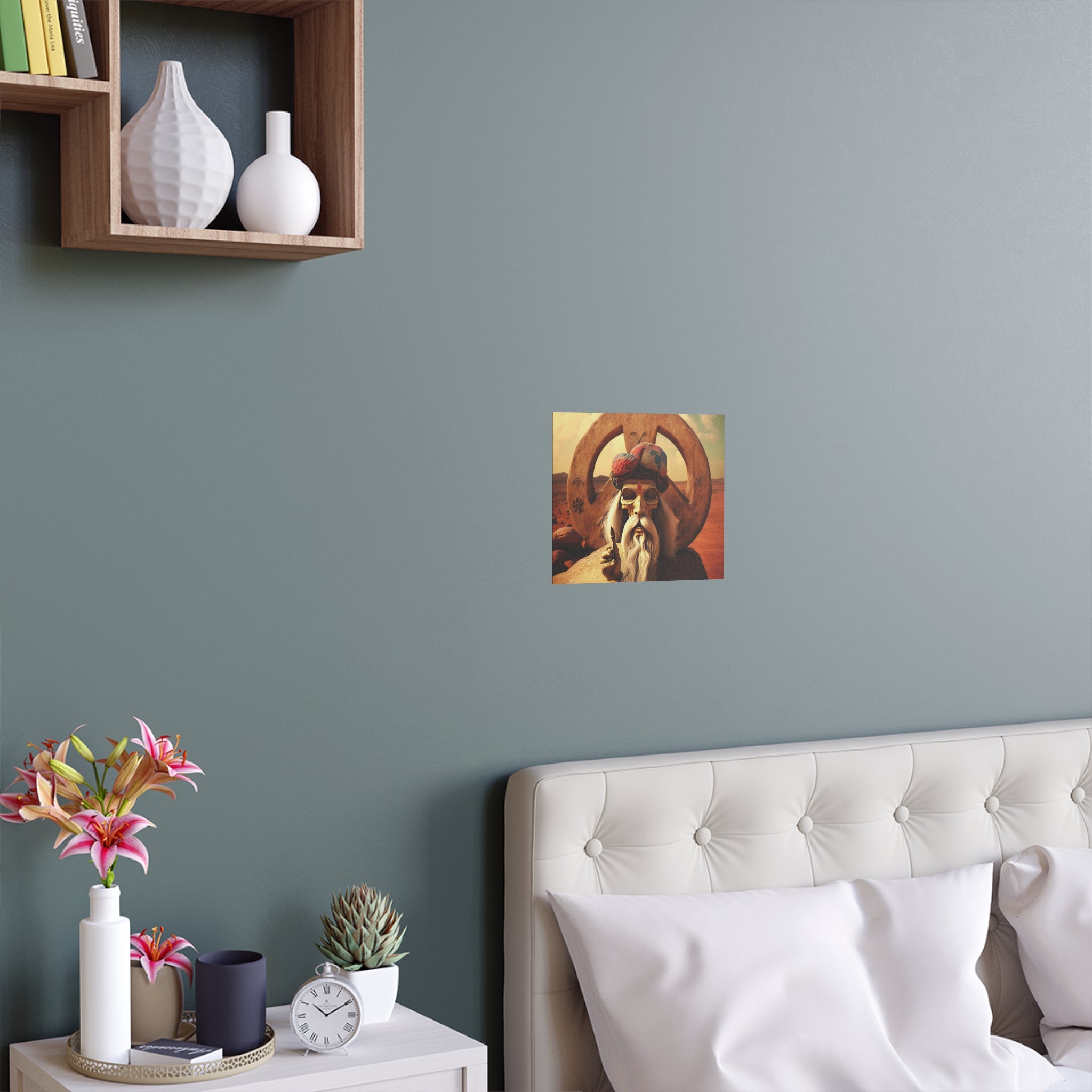 Wise Man In Dessert With Beard And Peace Sign Indoor and Outdoor Silk Posters