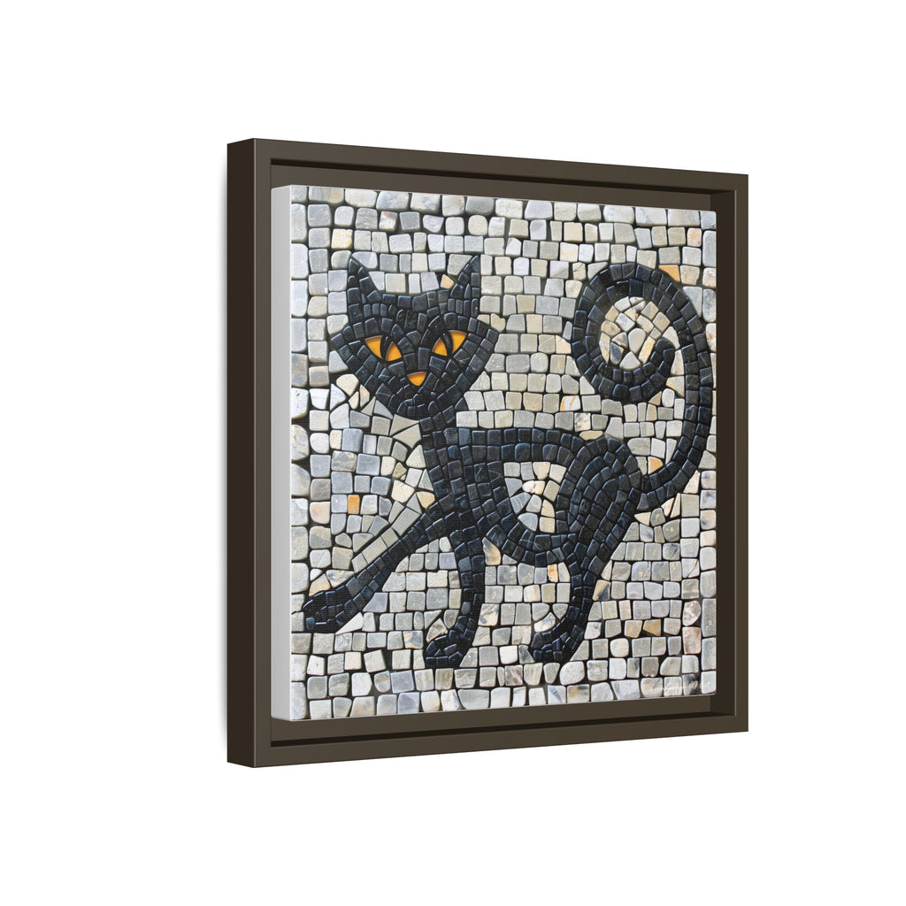 "Curious Black Cat Mosaic", Framed Mosaic Cat Art Print — Colorful Modern Wall Canvas