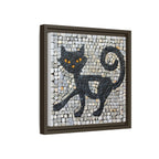 "Curious Black Cat Mosaic", Framed Mosaic Cat Art Print — Colorful Modern Wall Canvas